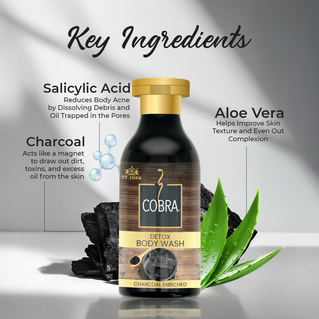 ST.JOHN Cobra Activated Charcoal Enriched Body Wash for Deep Cleansing, Detox & Refreshing Fragrance For All Skin Types