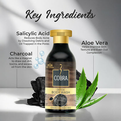 ST.JOHN Cobra Activated Charcoal Enriched Body Wash for Deep Cleansing, Detox & Refreshing Fragrance For All Skin Types