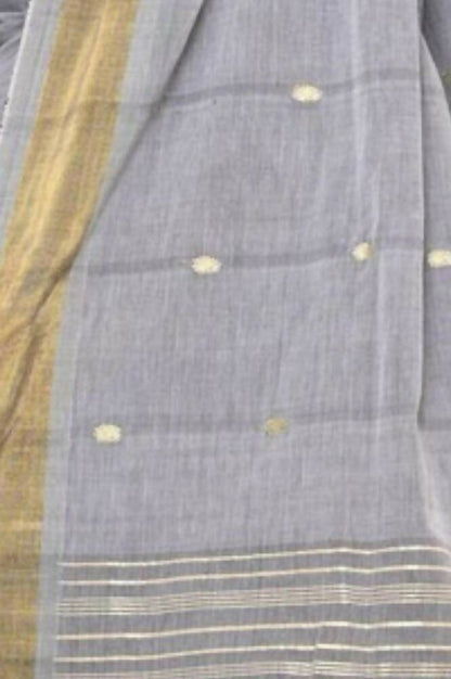 Very Much Indian Handloom Grey Cotton Paithani With Radha Krishna Pallu