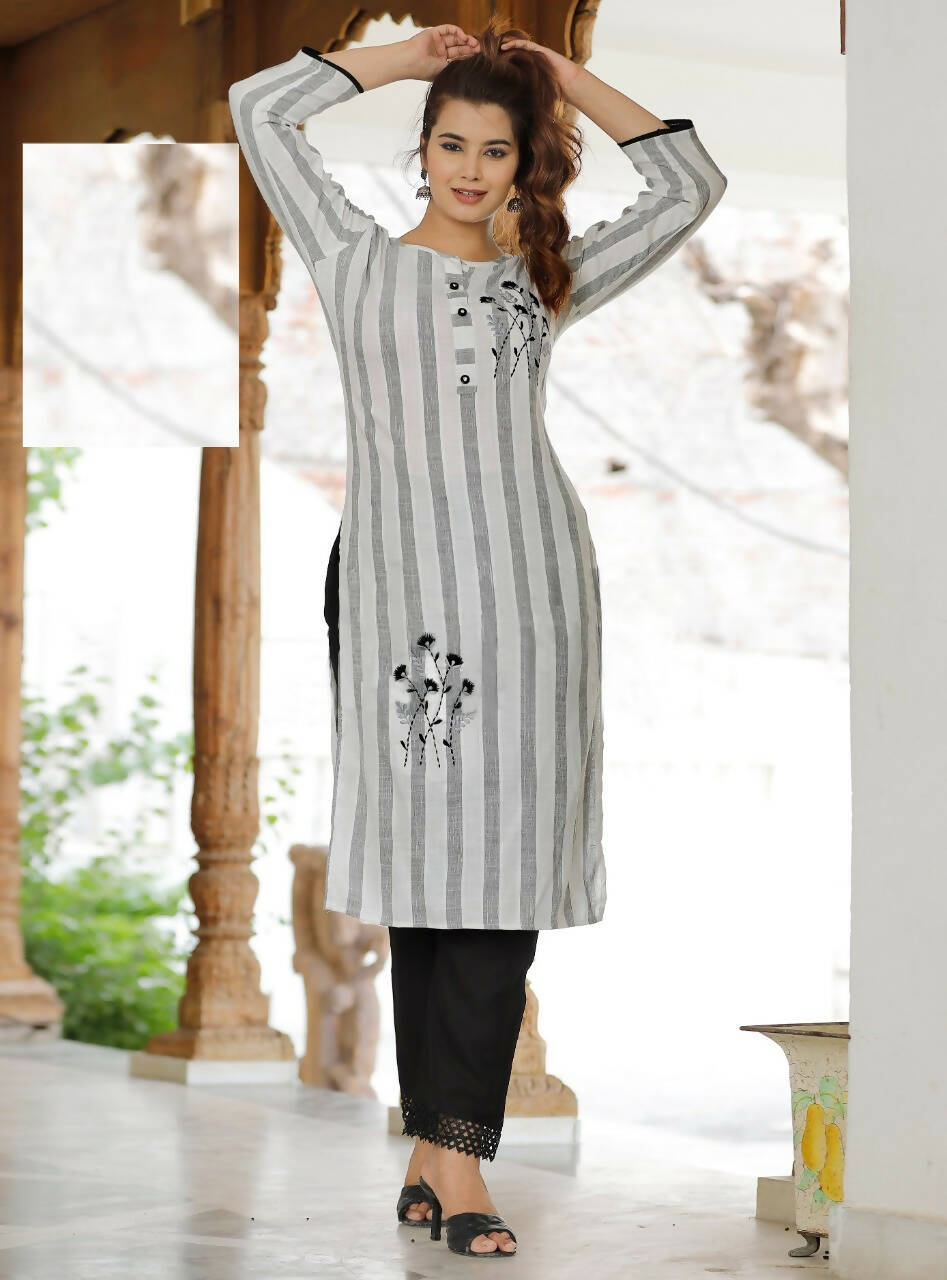 Vamika Embroidery Rayon White Party Wear/Casual Wear Kurta Set/Suit