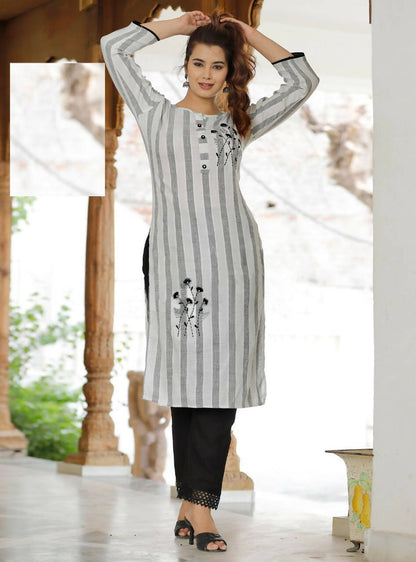 Vamika Embroidery Rayon White Party Wear/Casual Wear Kurta Set/Suit