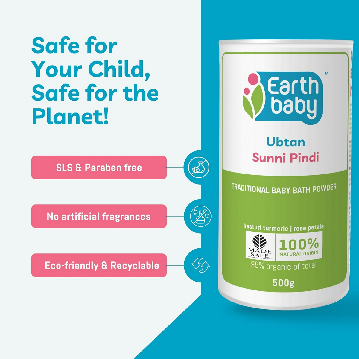 Earthbaby Ubtan Sunni Pindi Soap-Free 100% Natural Baby Bath Powder