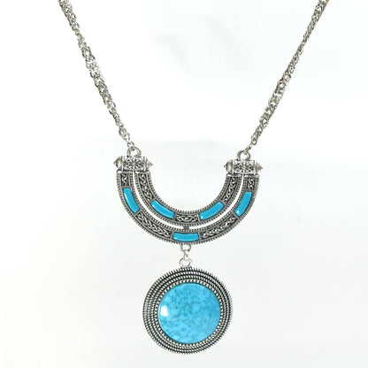 Mominos Fashion Johar Kamal Oxidised Silver-Plated Stone Work Long Necklace Handicraft Sky Blue