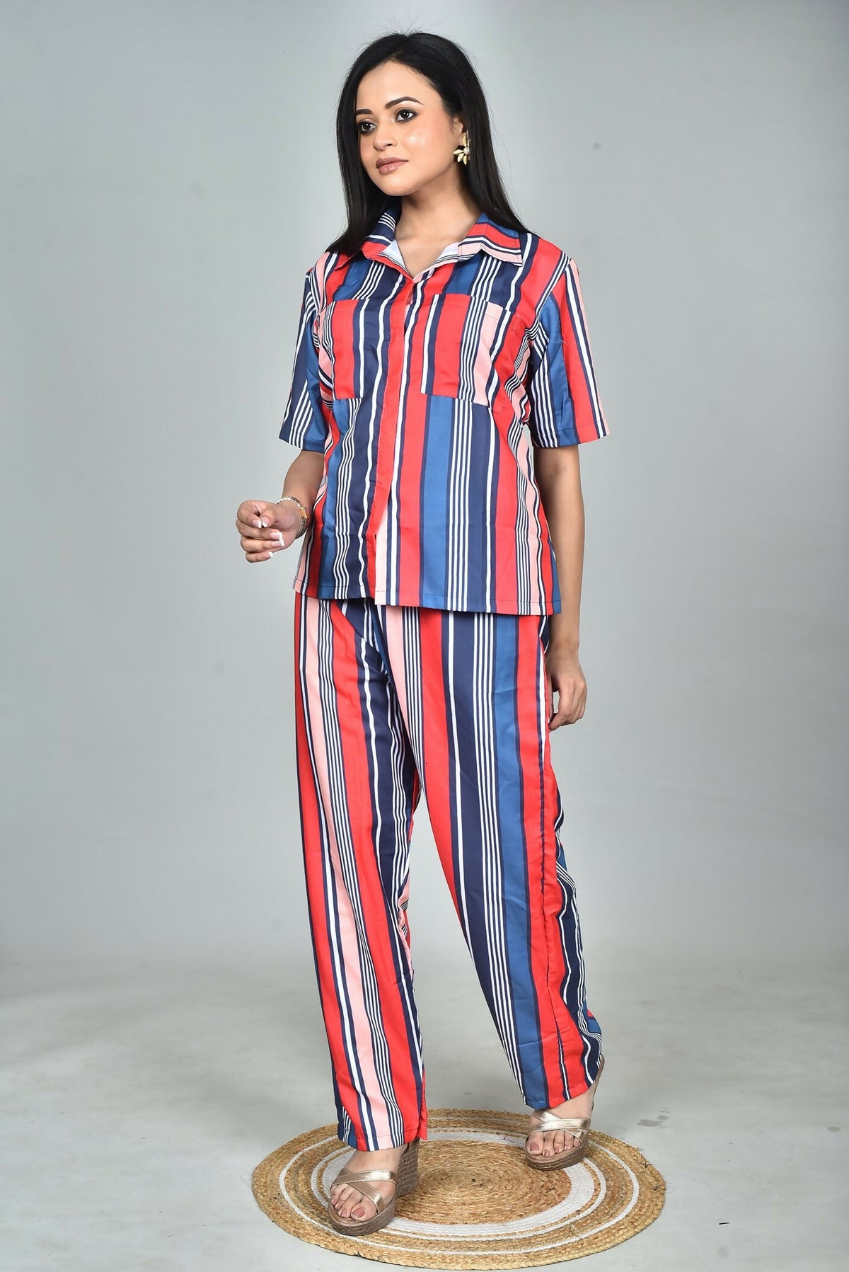 Morchari Digital Print Semi Muslin Co-Ord Set Top & Trouser-Multicolor