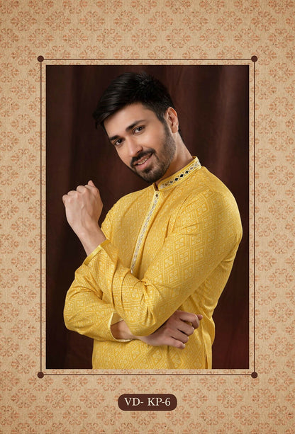 Joban Fashion Light Yellow Art Silk Kurta Pyjama