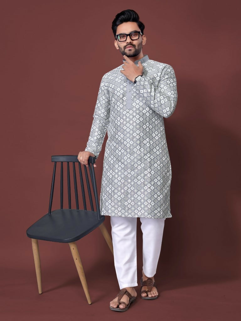 Grey Color Mens Kurta Pyjama Set for Eid by Infinity Export