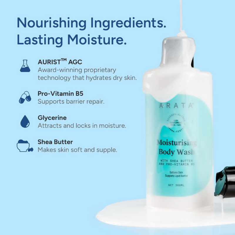 Arata Moisturising Body Wash for Dry and Dehydrated Skin with Shea Butter