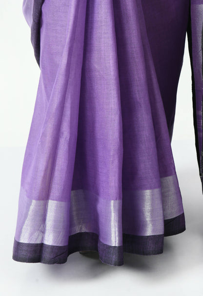 Mominos Fashion Moeza Purple & Black Bhagalpuri Handloom Silk Linen Saree with unstitched Blouse piece