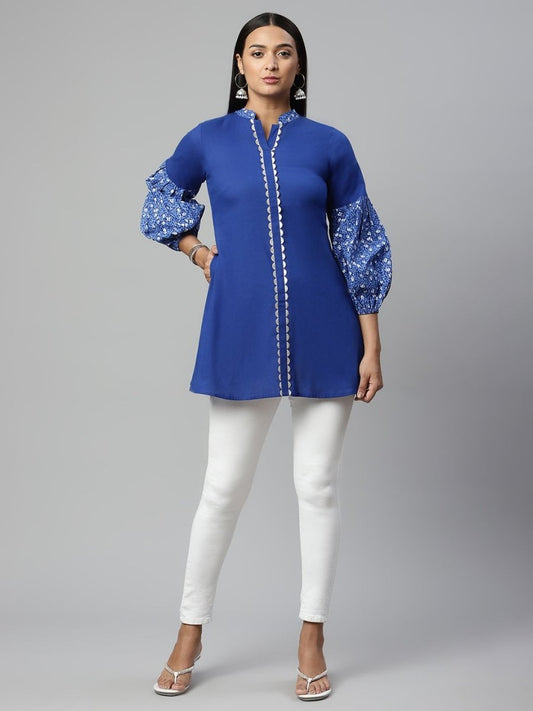 Ahalyaa Women Blue Pure Cotton Printed Tunic