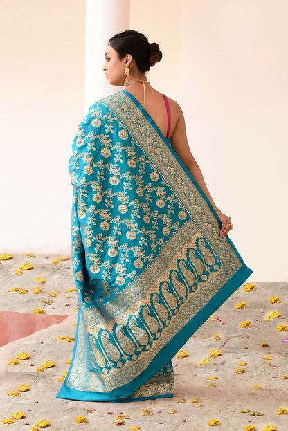 Joban Fashion Aqua Soft Pure Handloom Banarasi Silk Saree