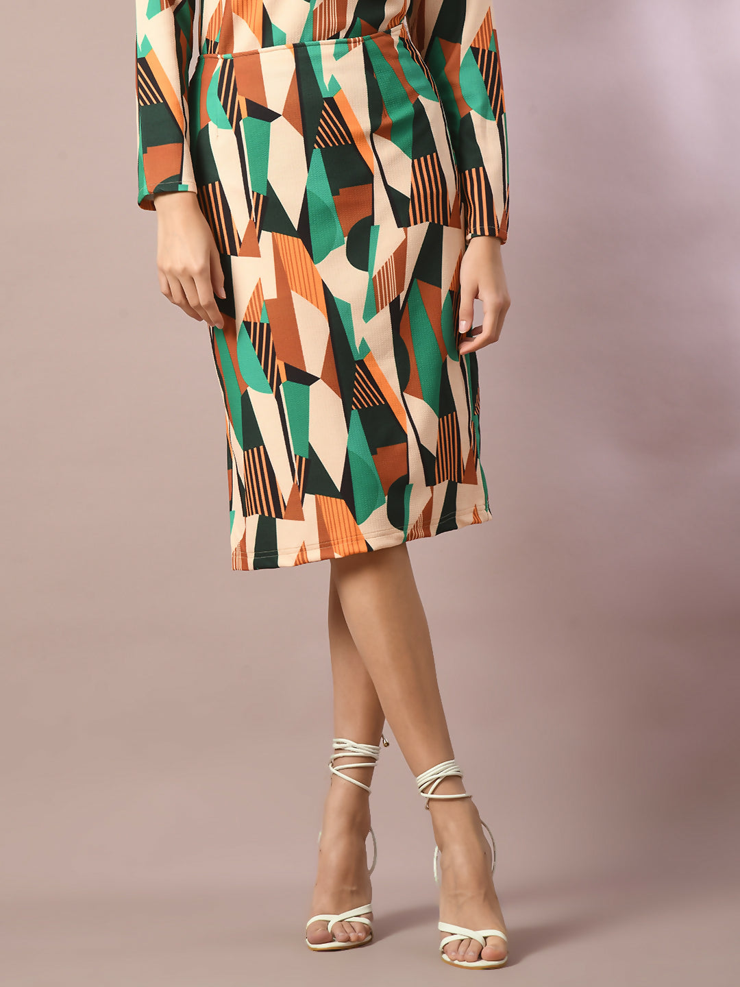 Myshka Women's Multi Printed Knee Length Party Embellished Skirts