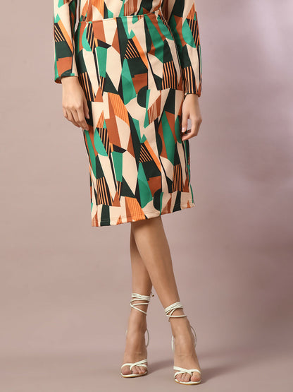 Myshka Women's Multi Printed Knee Length Party Embellished Skirts