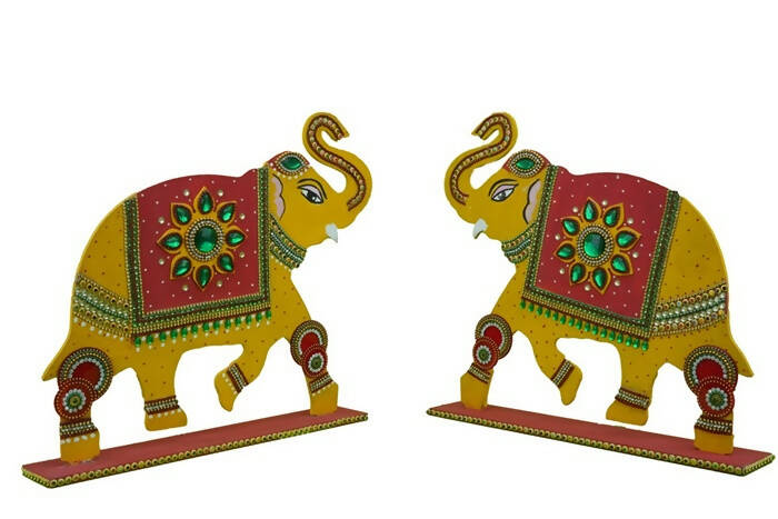 Kundan HandiKrafts Mdf Elephant Back Drop Pair
