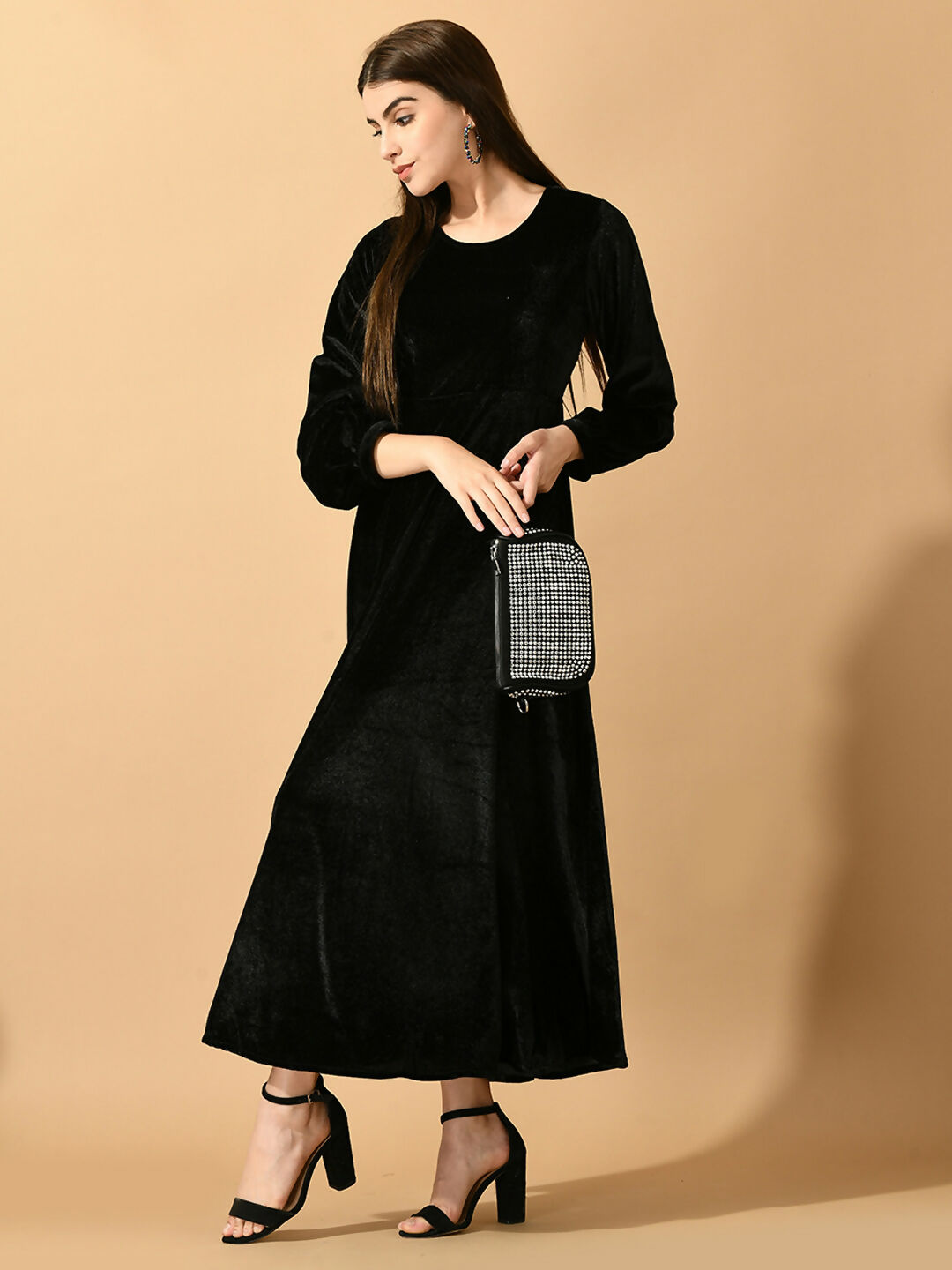 Myshka Women's Black Fit and Flare Party Dress