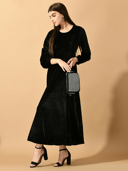 Myshka Women's Black Fit and Flare Party Dress
