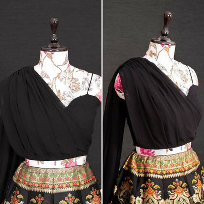 Black Banarasi Silk Lehenga Choli for Women, Ready to Wear Stitched Lengha Choli for Party by Infinity Export