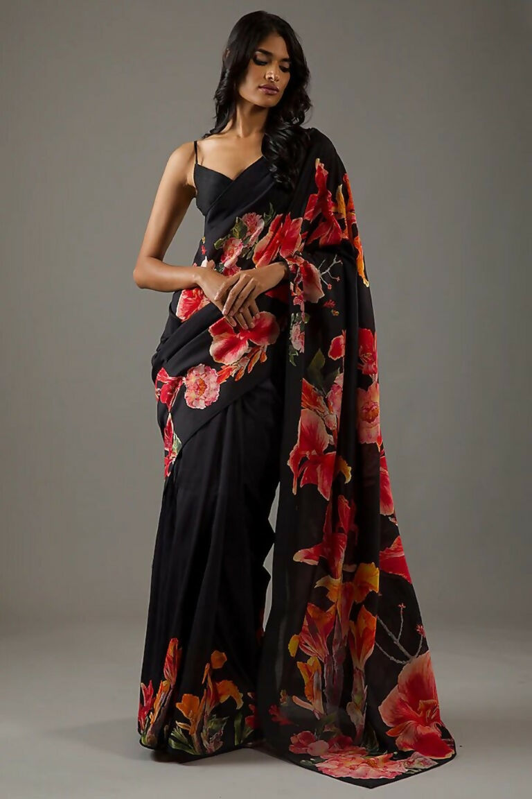 Partywear Designer Black Bright Moss Fancy Saree - Durga