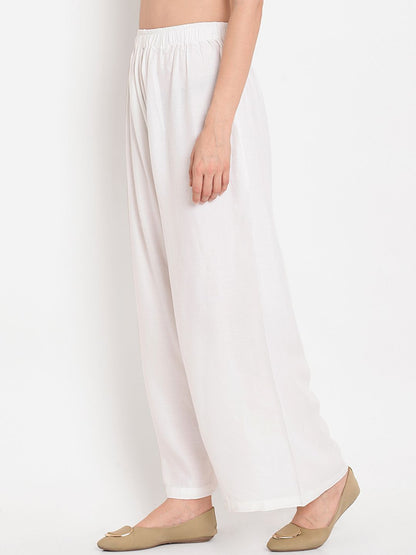 TAG 7 Women White Solid Straight Palazzos
