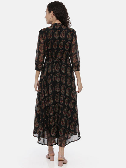 Souchii Women Black Printed A-Line Dress
