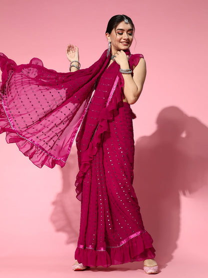 Tikhi Imli Embellished Poly-Georgette Saree with Solid border