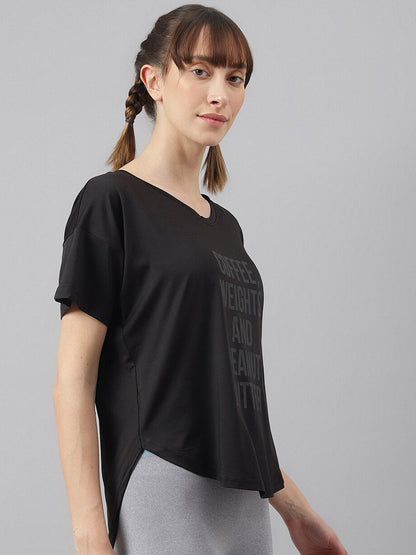 MKH Women Typography Printed Drop-Shoulder Sleeves Dri-FIT Sports T-shirt