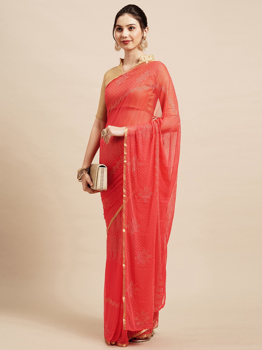 Saree Mall Peach-Coloured Embellished Sarees