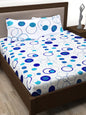 Story@home White & Blue Geometric 186 TC Cotton 1 Queen Bedsheet with 2 Pillow Covers