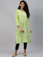 ADA Women Green & White Ethnic Motifs Chikankari Hand Embroidered Sustainable Kurta