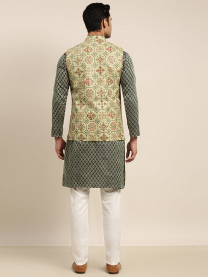 Sojanya Men Green Ethnic Motifs Kurta with Pyjama & Nehru Jacket