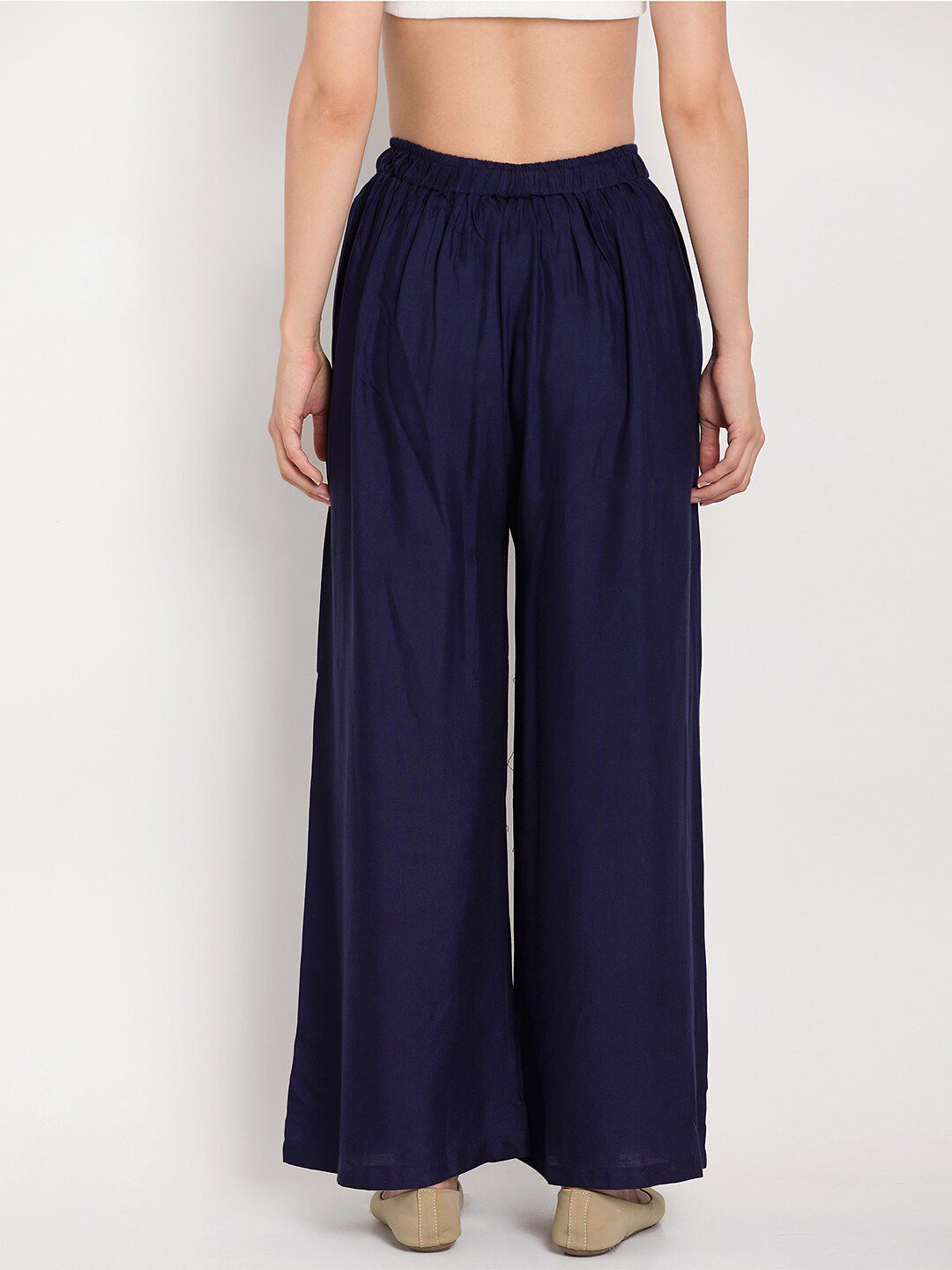 TAG 7 Women White & Navy Blue Set of 2 Flared Ethnic Palazzos