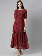 Souchii Floral Printed Boat Neck Chiffon Maxi Dress
