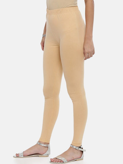 Souchii Beige Solid Slim-Fit Ankle-Length Leggings For Women