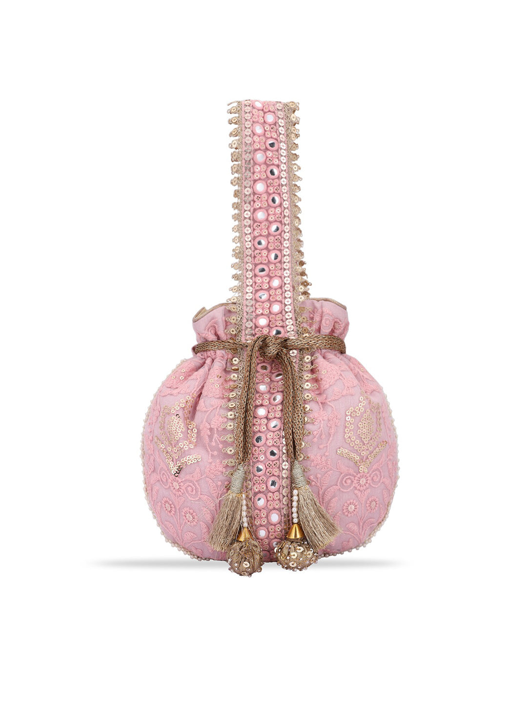 Masq Pink and Gold-Toned Embroidered Potli Clutch