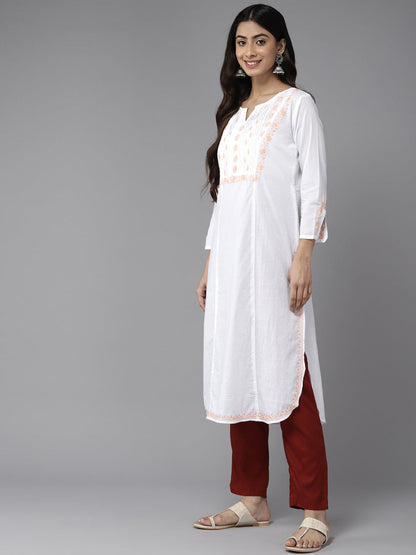ADA Ethnic Motifs Embroidered Chikankari White Romance Kurta