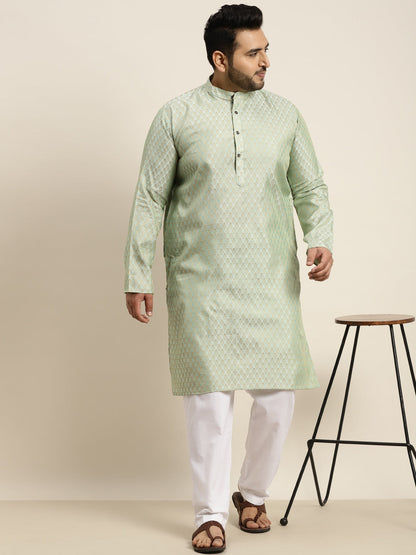 Sojanya Plus Men Green Jacquard Self Design Kurta with Pyjamas