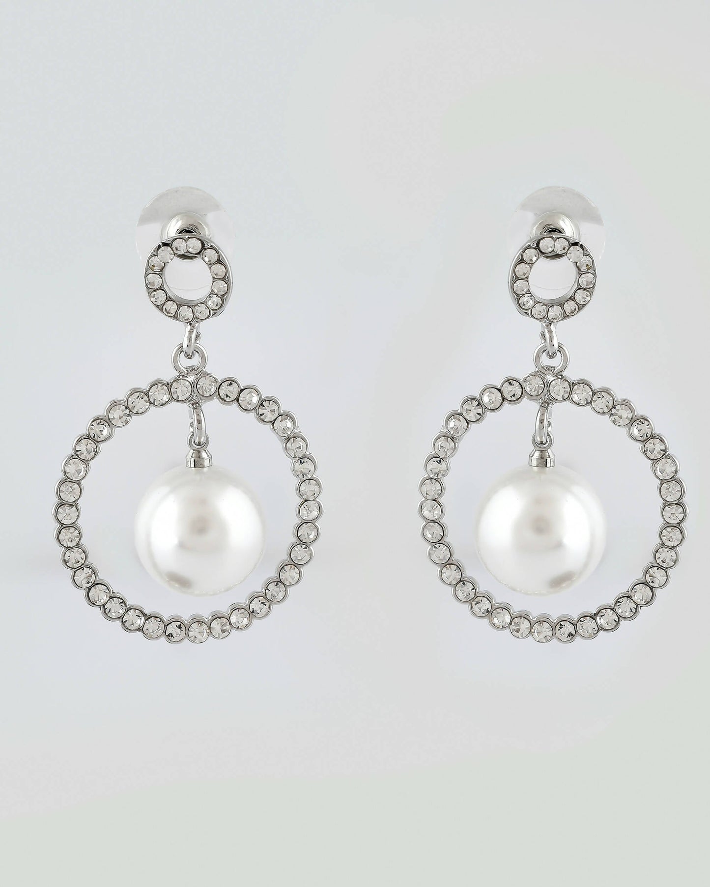 VOJ Women Sliver-Plated Pearl Stainless Steel Circular Studs Earrings
