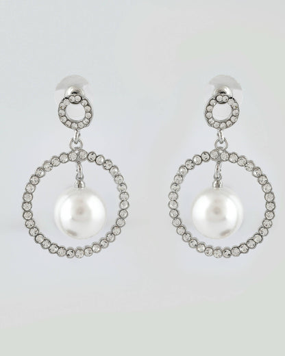 VOJ Women Sliver-Plated Pearl Stainless Steel Circular Studs Earrings