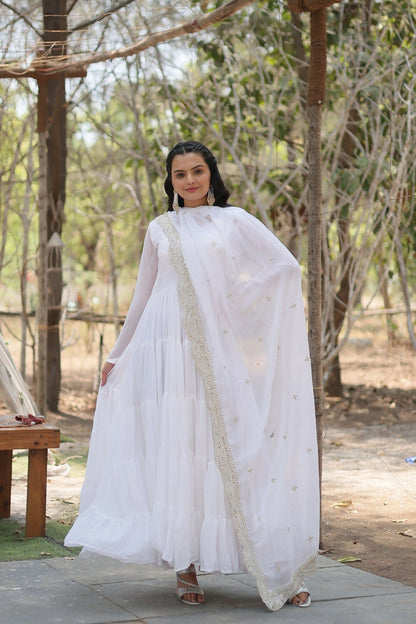 Joban Fashion White Georgette Sequence Embroidery Work Kurta Set