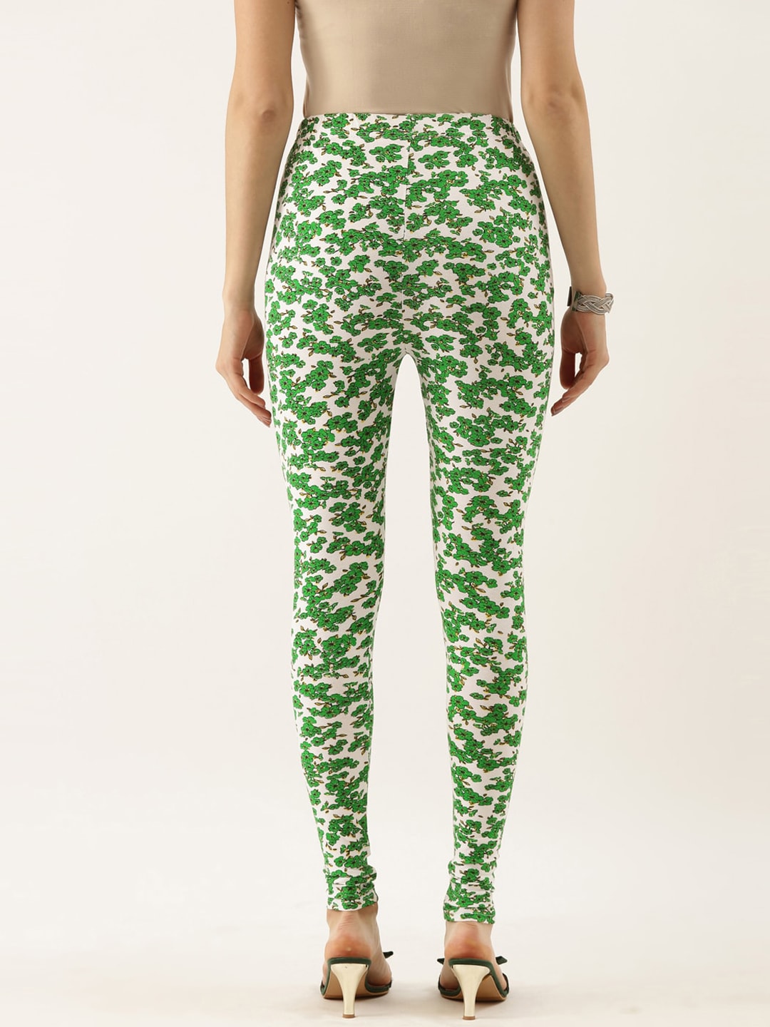 Souchii White & Green Printed Ankle-Length Leggings