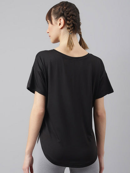 MKH Women Typography Printed Drop-Shoulder Sleeves Dri-FIT Sports T-shirt
