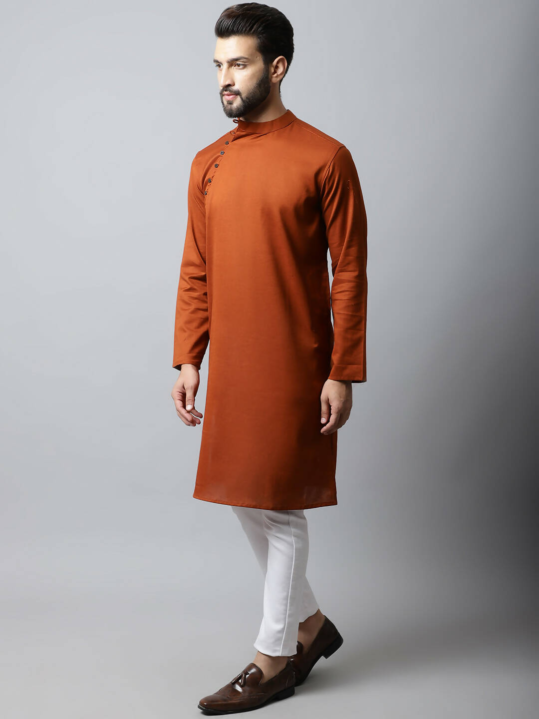 Even Apparels Brown Color Pure Cotton Men's Kurta With Side Placket (SLD1137)