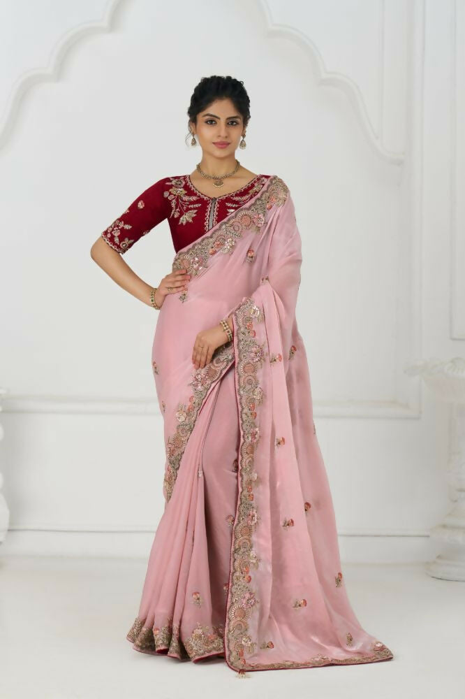 Kesar Fab Graceful Pink Zari And Sequins On Rich Fendi Silk Saree