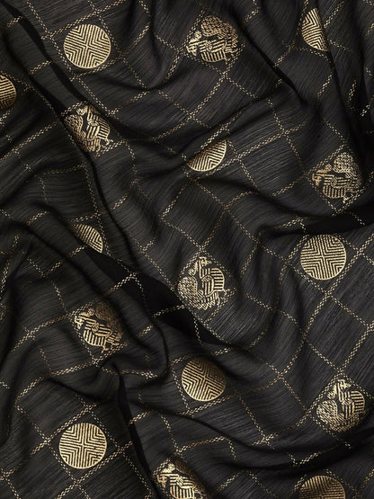 Ahalyaa Women's Traditional Semi Stitch Saree - Black
