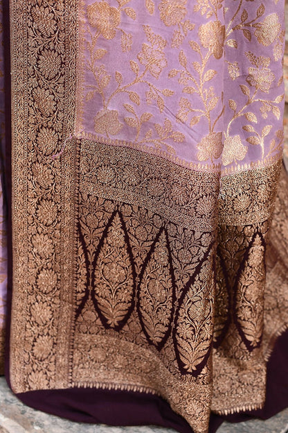Joban Fashion Nude Pink Crepe Chiffon Pure Handloom Banarasi Silk Saree