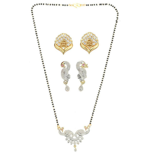 AanyaCentric Gold-Polished Mangalsutra with Pendant, 2 Pair Earrings