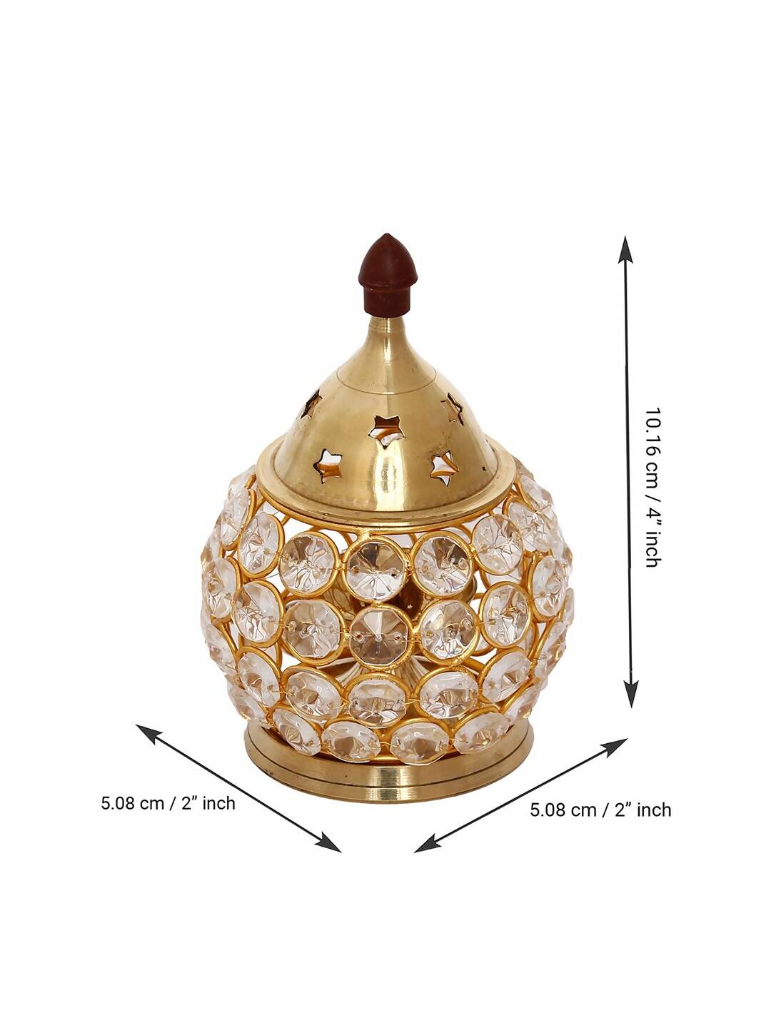 eCraftIndia Gold-Toned & Transparent Crystal & Brass Akhand Diya