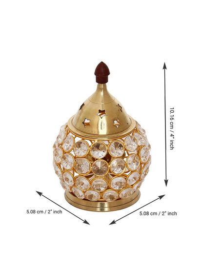 eCraftIndia Gold-Toned & Transparent Crystal & Brass Akhand Diya