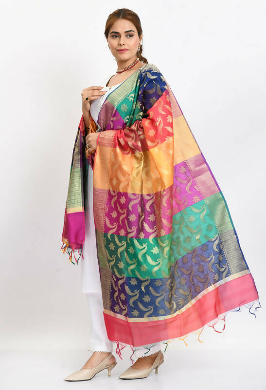 Mominos Fashion Moeza Women's Banarsi Silk Floral Woven Design Multi Dupatta