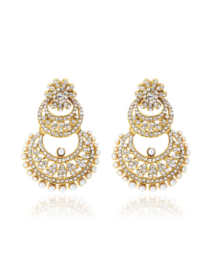 Gold-Polished Alloy Traditional Look Pearl Studded Earrings - The Pari