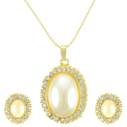 Gold-Polished Alloy Pearl Drop Pendant Set - The Pari